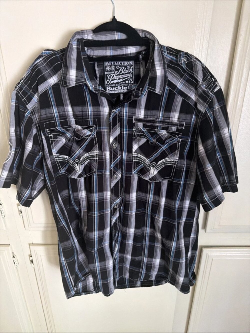 AFFLICTION Buckle Black Premium Plaid Button Down Shirt Men’s 2XL
